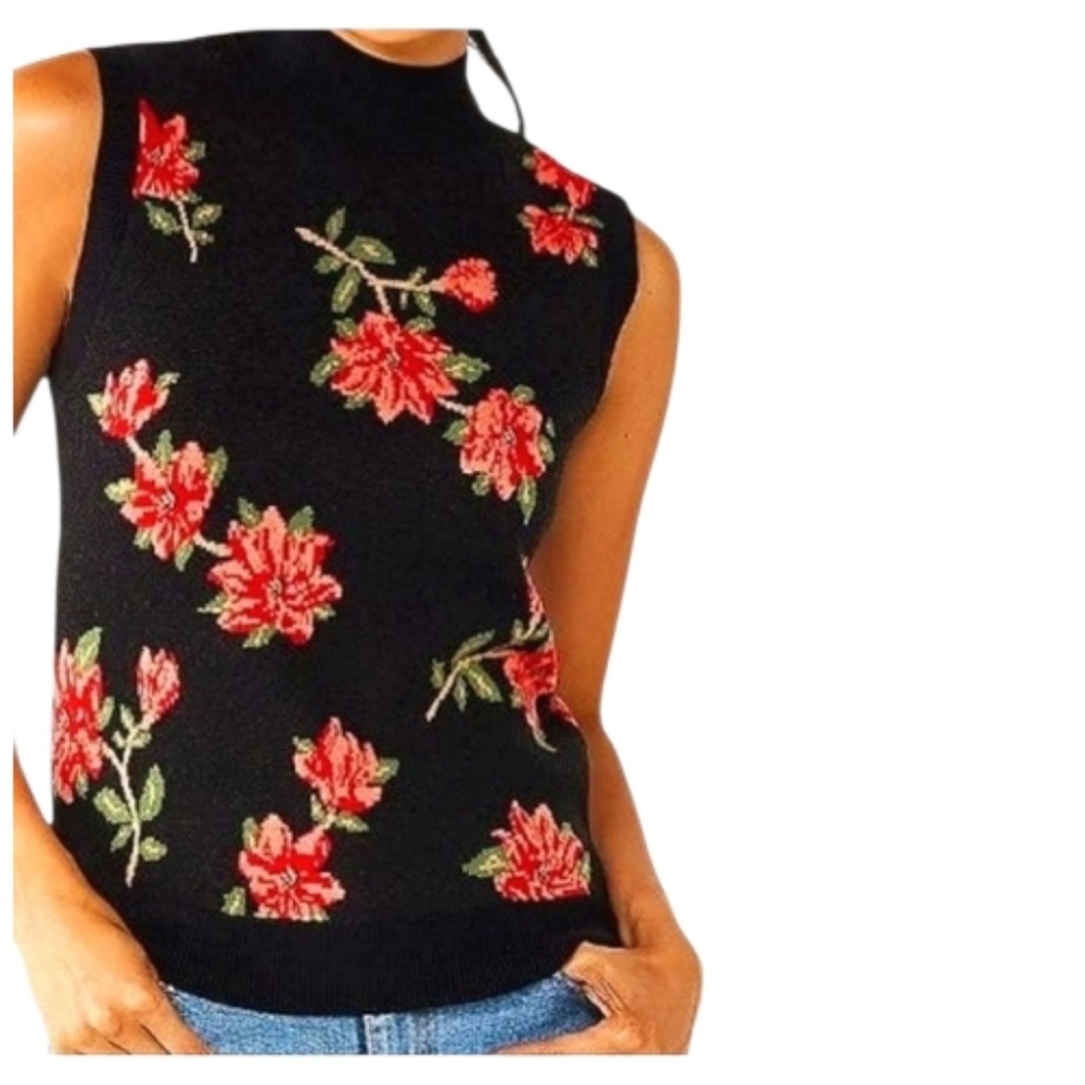 NEW Draper James RSVP Floral Jacquard Holiday Sweater Vest Black Red XXL - Picture 1 of 16